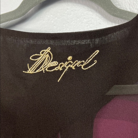 Desigual Sheer Black Pink Green Graphic Popover Long Sleeve Blouse Medium - Picture 9 of 9